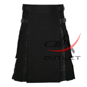 Hybrid Utility Black Cotton & Gray Watch Kilt - Image 1