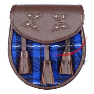 Clan Ramsey Blue Tartan Brown Leather Scottish Sporran - Image 1
