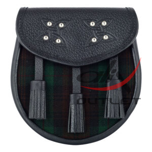 Clan Brown Watch Tartan Black Leather Scottish Sporran - Image 1