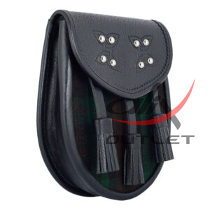 Clan Brown Watch Tartan Black Leather Scottish Sporran - Image 3