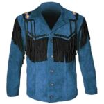 Men's Western Style Jacket Blue Suede