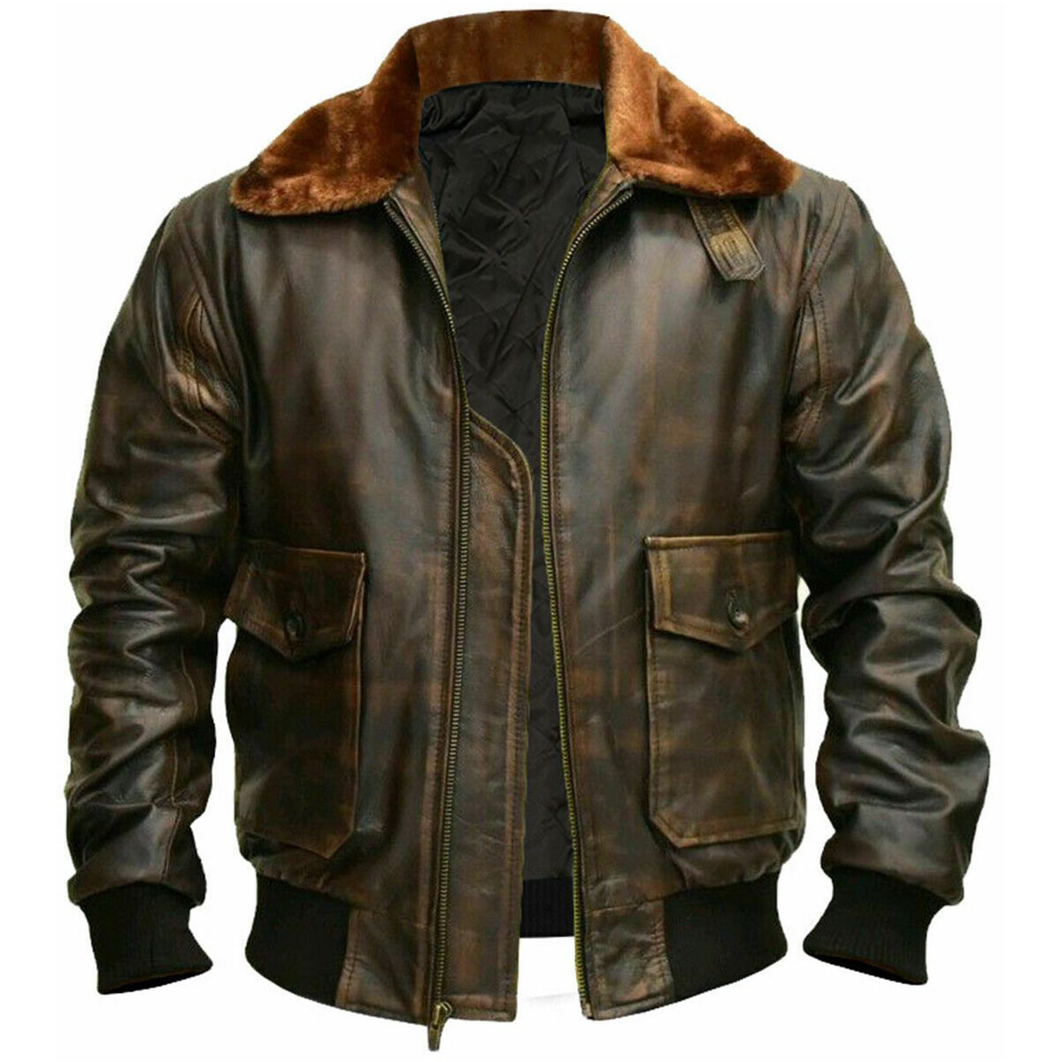 1 (1) G1 Aviator A2 Leather Jacket Distressed Brown Bomber - Image 1
