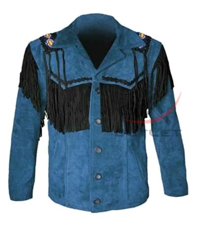 Men's Western Style Jacket Blue Suede
