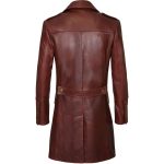 Real Sheepskin Leather Coat Military Style Dark Brown - Image 2