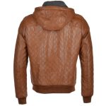 Brown Quilted Bomber Jacket Real Leather Detachable Hooded - Image 2