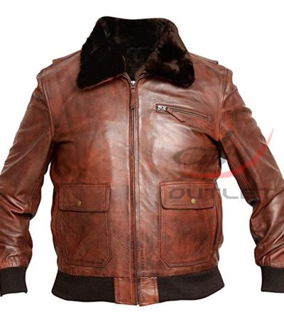 G-1 Navy Aviator Real Leather Bomber Jacket Distressed Brown
