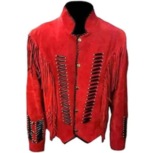 Women's Western Fringed Jacket Red Suede