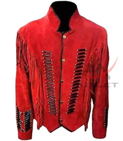 Women's Western Fringed Jacket Red Suede