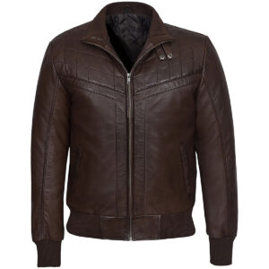 Retro Quilted Bomber Leather Jacket