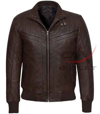 Retro Quilted Bomber Leather Jacket