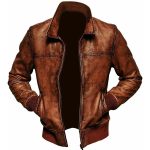 Retro Biker Leather Jacket Vintage Distressed Brown