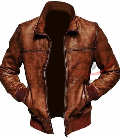 Retro Biker Leather Jacket Vintage Distressed Brown