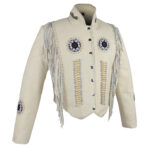 Women's Fringed Leather Jacket White