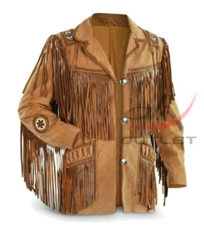 Men Western Style Fringed Suede Jacket
