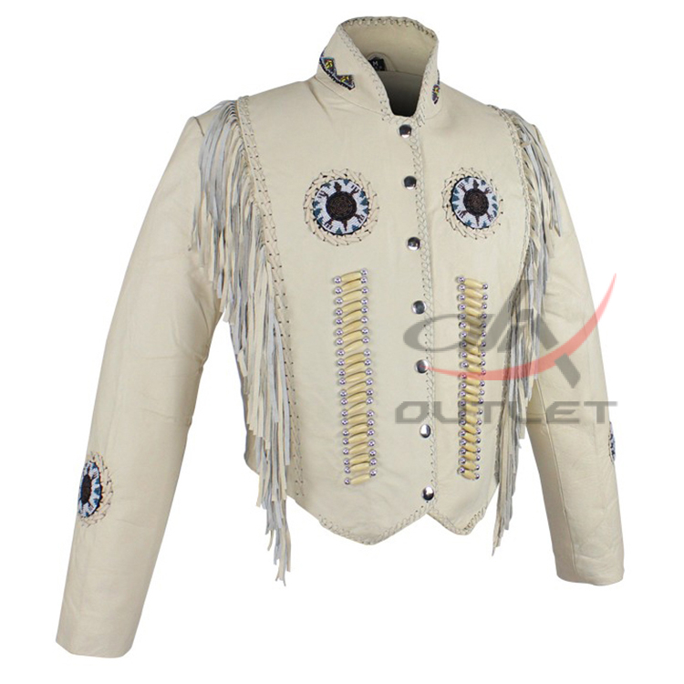 18 (1) Women's Fringed Leather Jacket White - Image 1