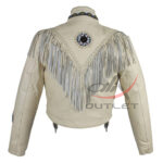 Women's Fringed Leather Jacket White - Image 2