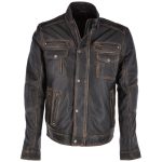 Real Leather Seven Pocket Black Biker Jacket