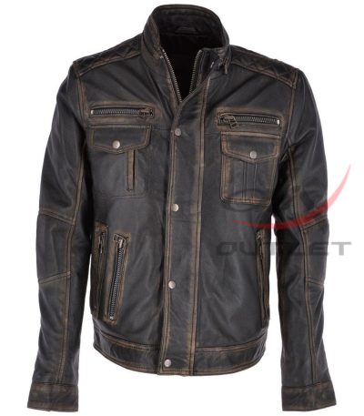 Real Leather Seven Pocket Black Biker Jacket