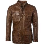 Cafe Racer Leather Coat Long Hip Length Four Pocket