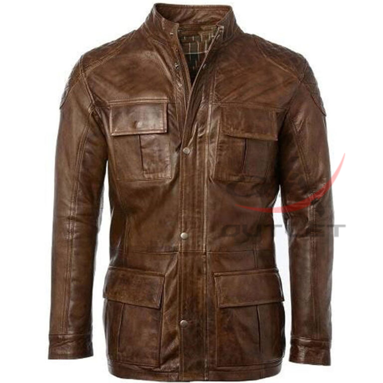 Cafe Racer Leather Coat Long Hip Length Four Pocket