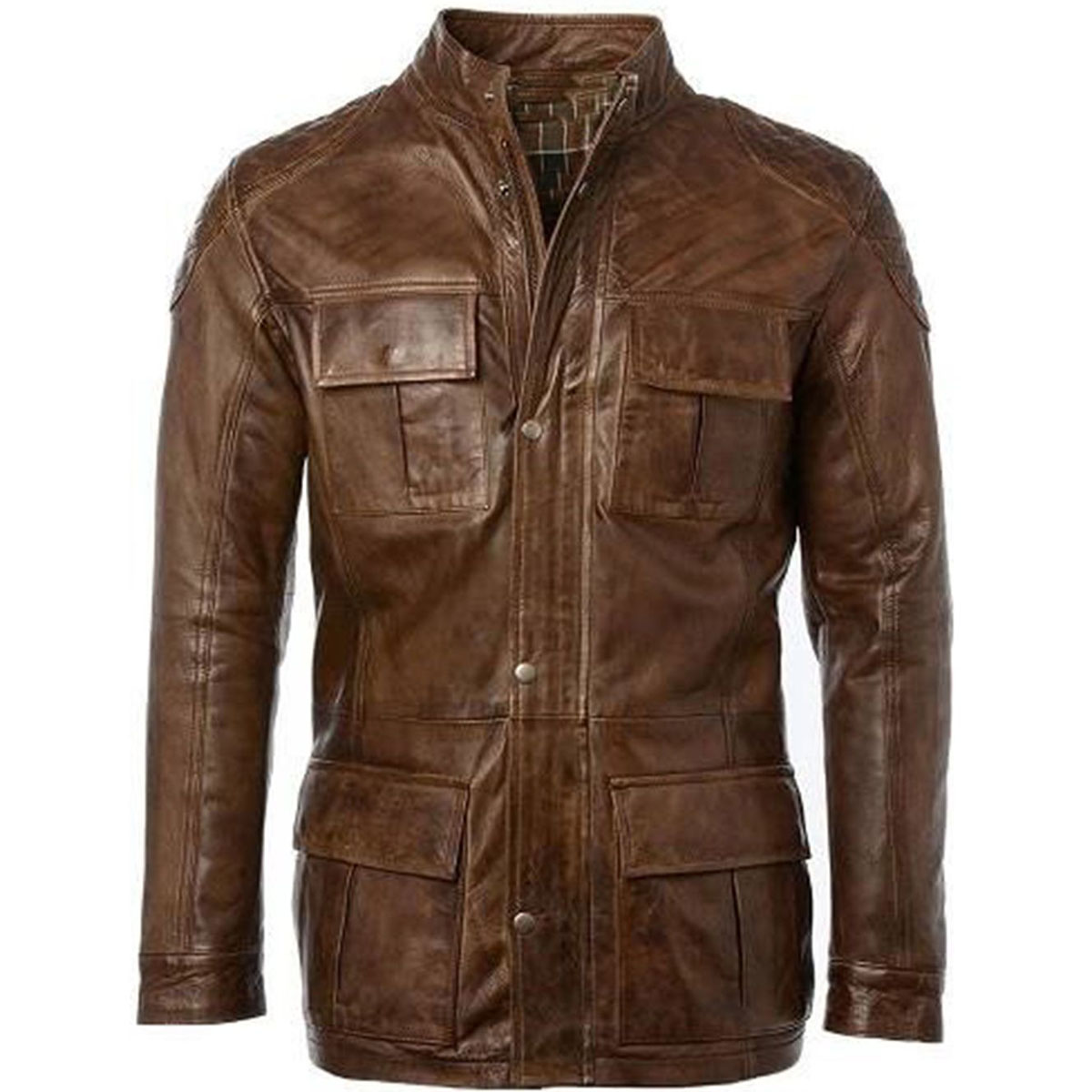 2 (1) Cafe Racer Leather Coat Long Hip Length Four Pocket - Image 1