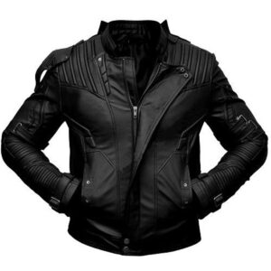 Men's Biker Leather Jacket Short Collar Black