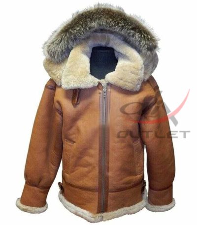Bomber Hooded Leather Jacket Shearling RAF B3 for Men