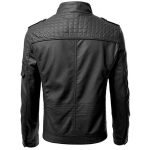 Black Slim Fit Biker Real Leather Jacket - Image 2