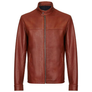 Biker Cafe Racer Jacket Dark Brown Plain Leather