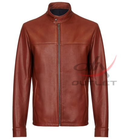 Biker Cafe Racer Jacket Dark Brown Plain Leather