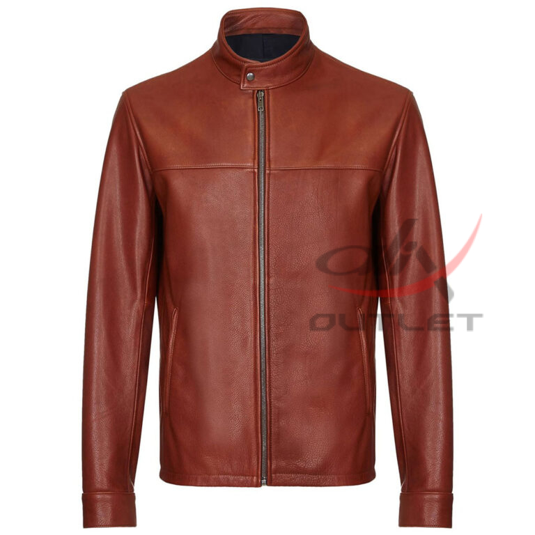 Biker Cafe Racer Jacket Dark Brown Plain Leather