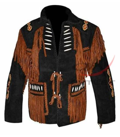 Men's Cowboy Suede Jacket Fringed & Bone Work