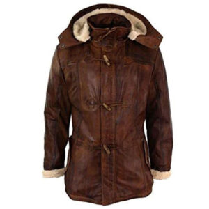 Leather Duffle Coat Detachable Hood