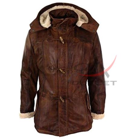 Leather Duffle Coat Detachable Hood
