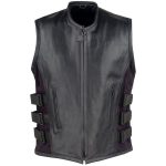 Real Leather Biker Vest Adjustable Velcro Straps