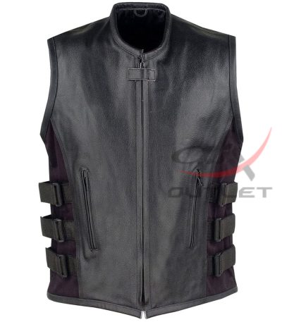 Real Leather Biker Vest Adjustable Velcro Straps