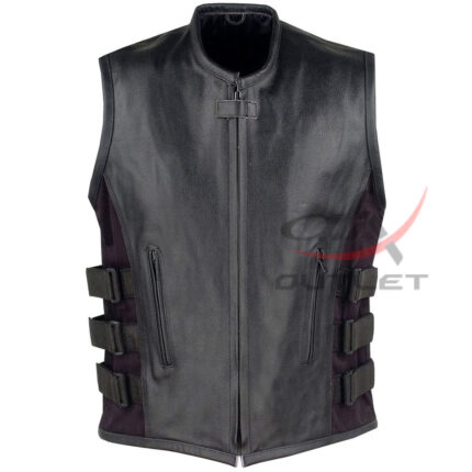 Real Leather Biker Vest Adjustable Velcro Straps