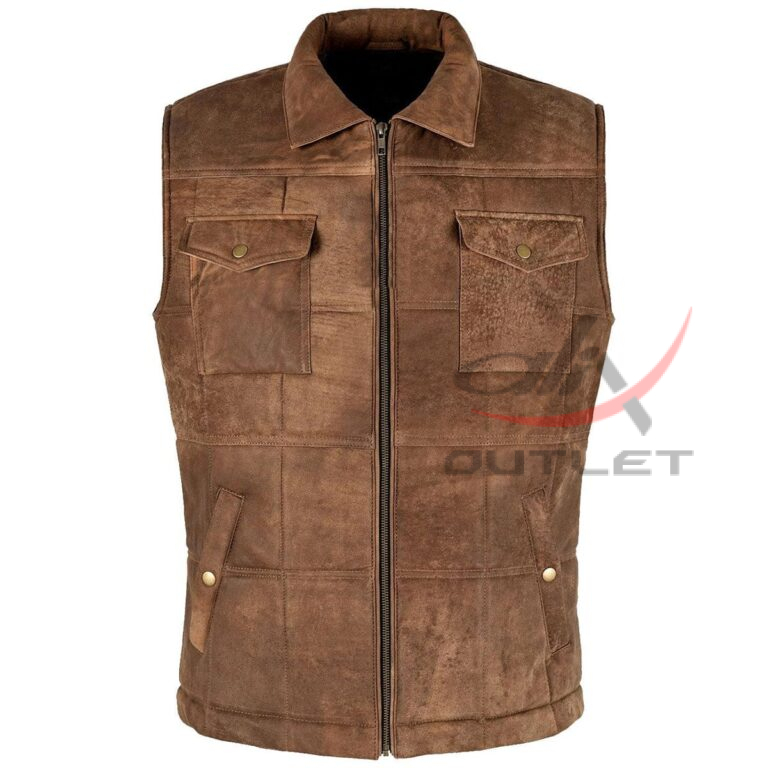 Suede Leather Vest Vintage Brown