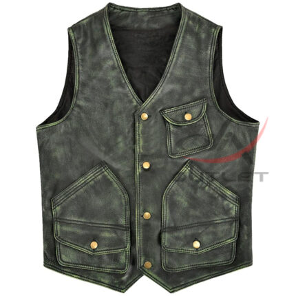 Leather Hunter Vest Distressed Green
