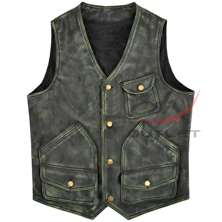 Leather Hunter Vest Distressed Green
