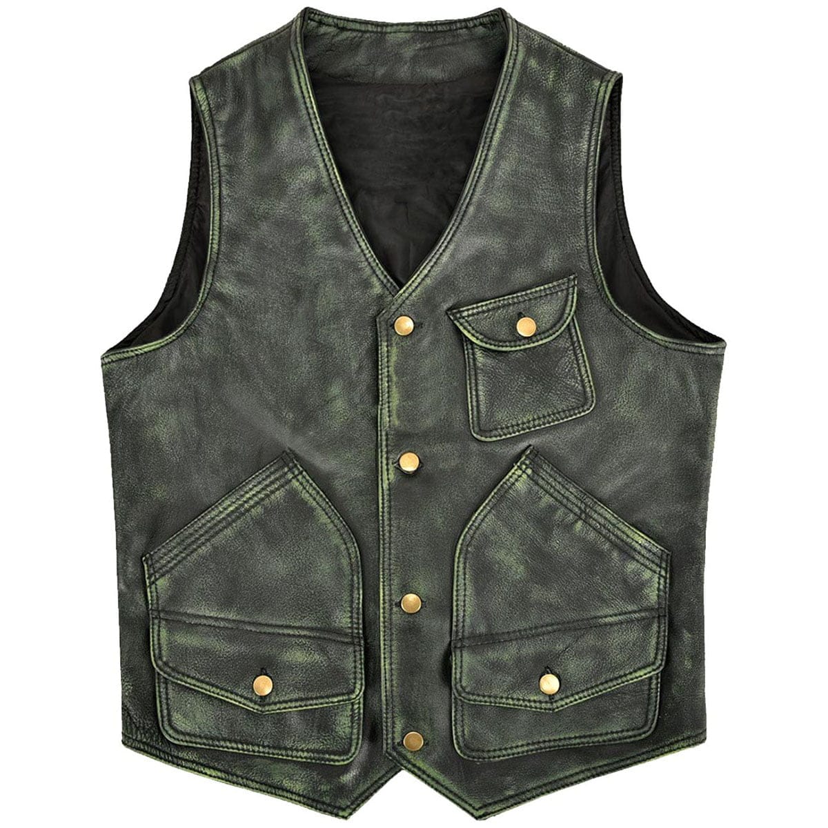 46-1.jpg Leather Hunter Vest Distressed Green - Image 1