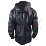 Genuine Leather Duffle Coat Detachable Hooded 3/4 Long Black - Image 2