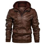 Fashion Leather Jacket Detachable Hood