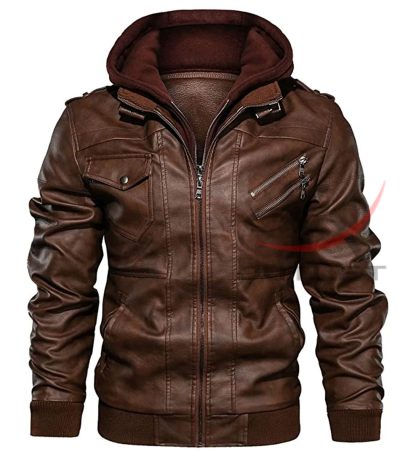 Fashion Leather Jacket Detachable Hood