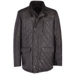 Diamond Quilted Leather Coat Black