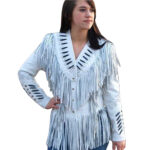 Women's Western Jacket White Leather Suede