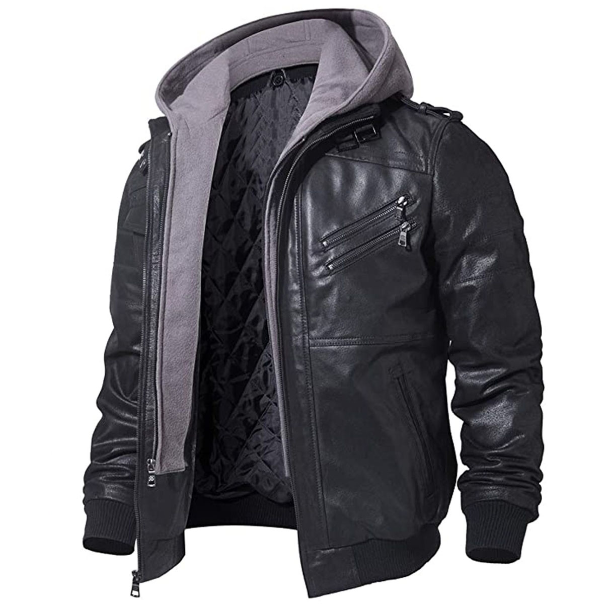 8 (1) Biker Hooded Leather Jacket - Image 1