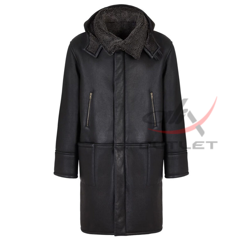 Real Leather Hooded Coat Long
