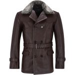 Real Leather Brown Peacoat Fur Collar