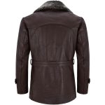 Real Leather Brown Peacoat Fur Collar - Image 2